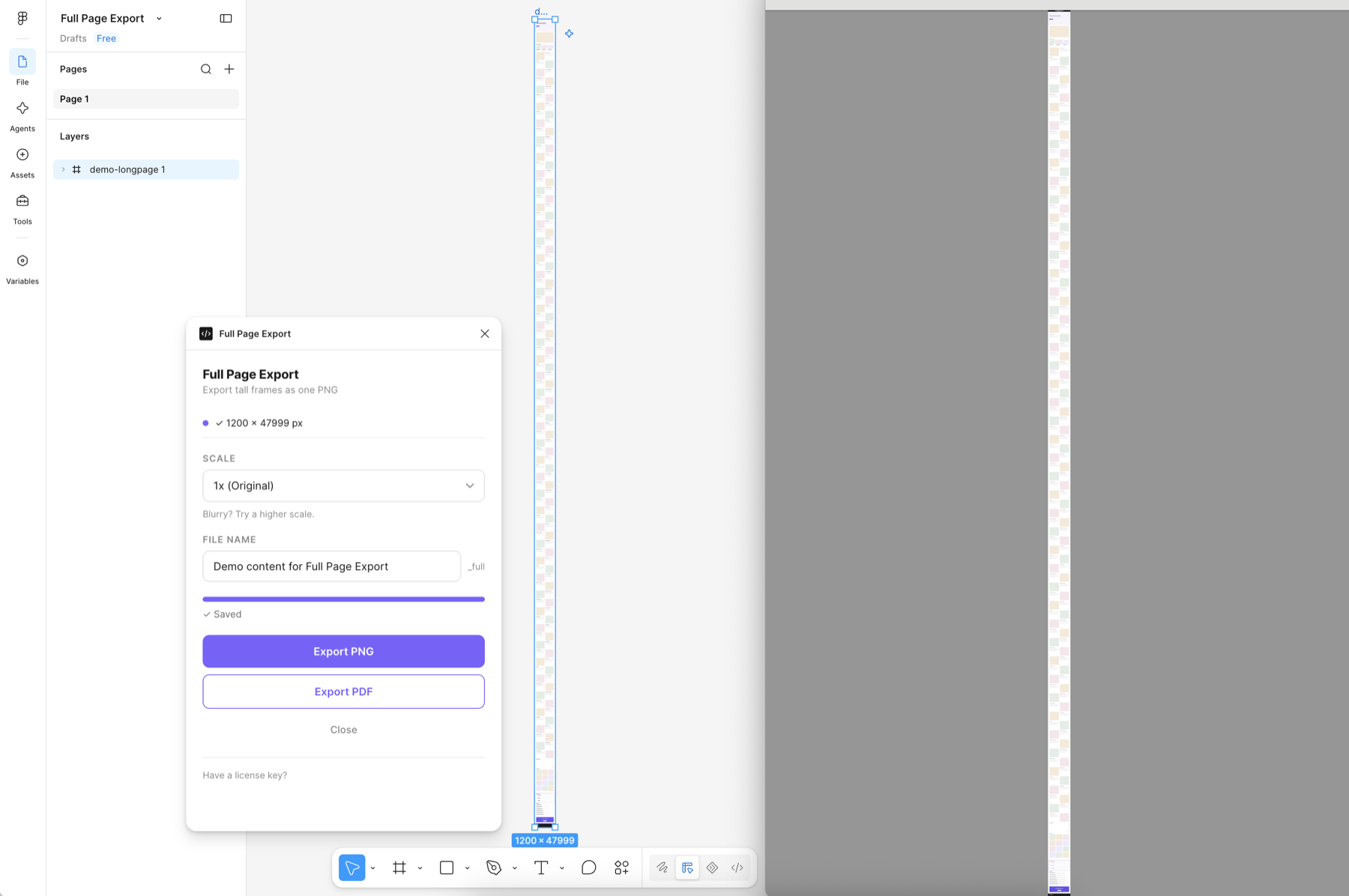 The finished export opened in a viewer: one continuous image, 1200 by 47,999 pixels